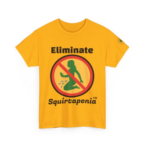 2 Sided Unisex Heavy Cotton Tee with arm emblem - Eliminate 'Squirtapenia	™' Humor Shirt - Image 9